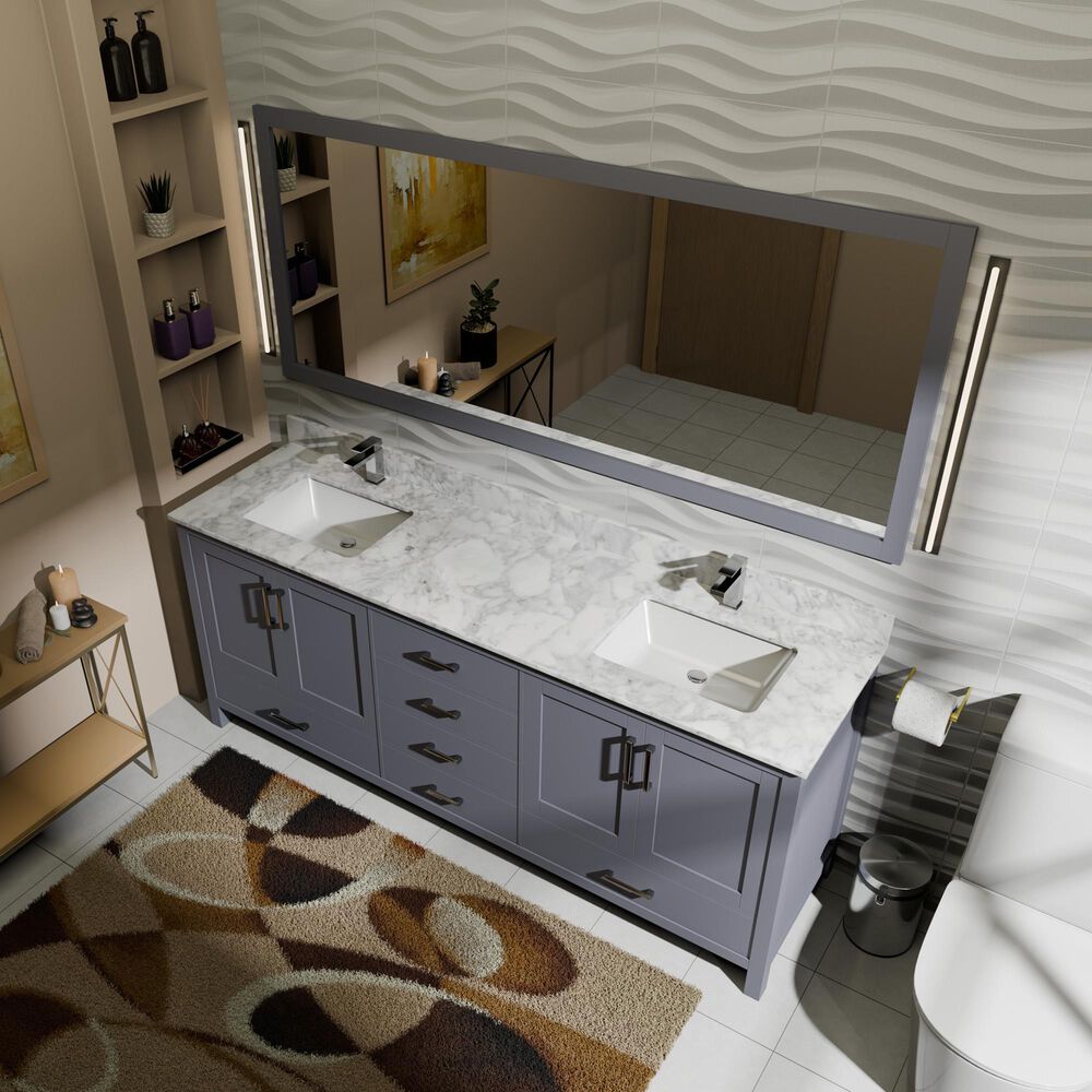 Lexora Home Jacques 72&quot; Double Bathroom Vanity in Dark Grey with 2 cm White Carrara Marble Top and Rectangular Sinks, , large