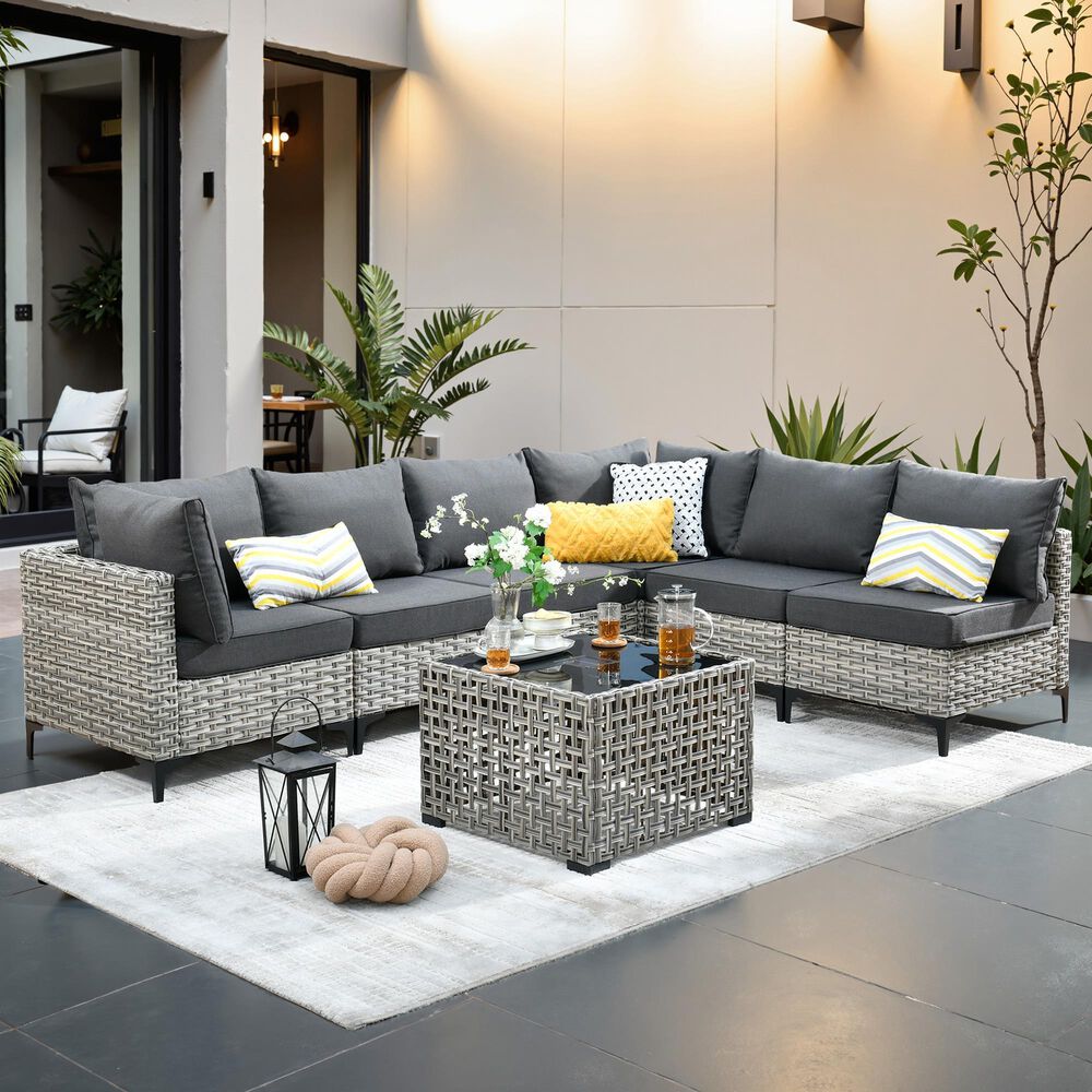 HOMLUX 7-Piece Patio Conversation Set in Black, , large