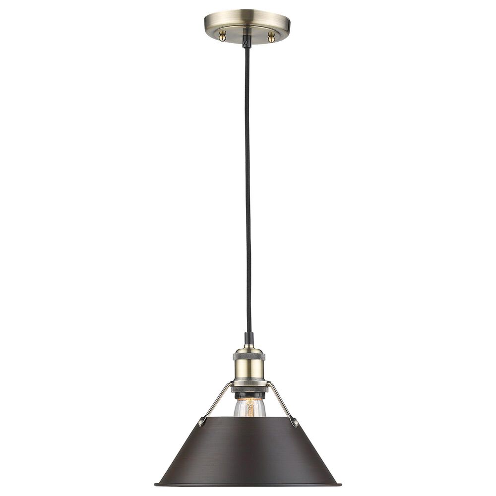 Golden Lighting Orwell 1-Light Medium Pendant with Rubbed Bronze Shade in Aged Brass, , large