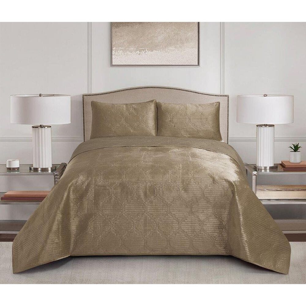Duke Imports Virah Bella Micromink 3-Piece King Quilt Set in Mocha Tetra, , large