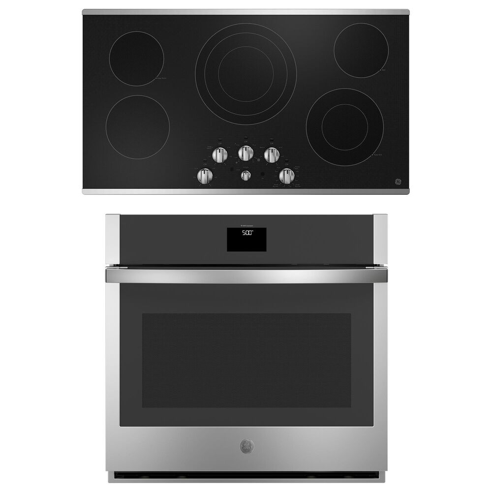 GE Appliances 2-Piece Kitchen Package with 30" Smart Built-In Convection Single Wall Oven and 36" Electric Cooktop in Stainless Steel and Black, , large