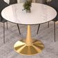 Leisuremod Bristol 40" Round Dining Table with MDF Top in Gold and Marbled White - Table Only, , large