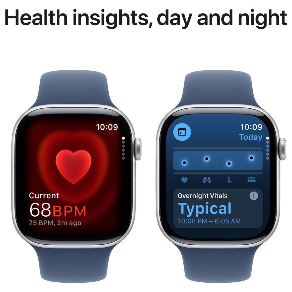 Apple Watch Series 10 GPS 46mm Silver Aluminum Case with Denim Sport Band - S/M, , large
