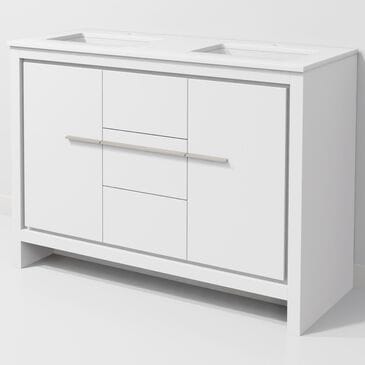 Lexora Home Lafarre 48" Double Bathroom Vanity in White with 2 cm White Cultured Marble Top and Rectangular Sinks, , large