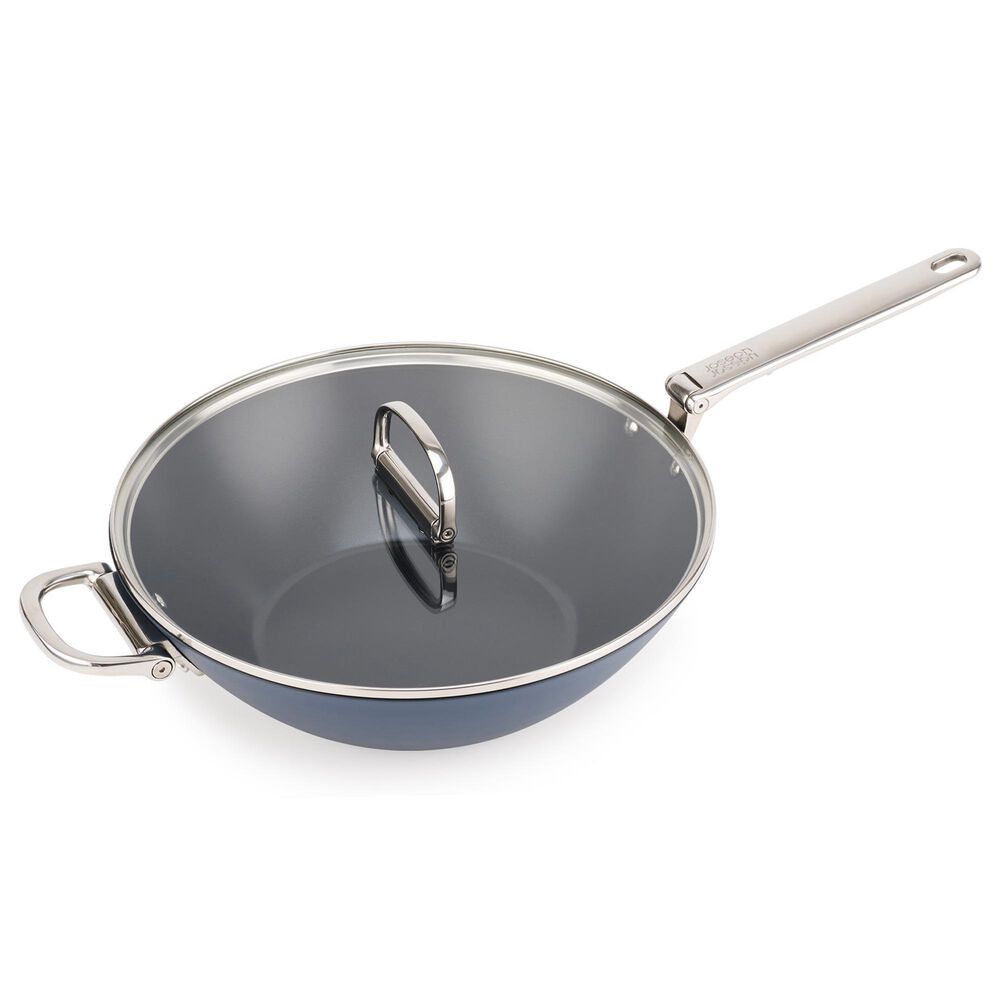 Joseph Joseph Space 12.5" Non-Stick Wok with Folding Handles and Lid in Midnight Blue, , large