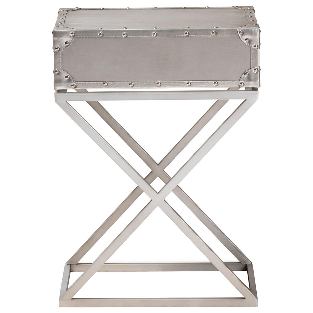 Baxton Studio William 1 Drawer Nightstand in Silver/Silver/Black, , large