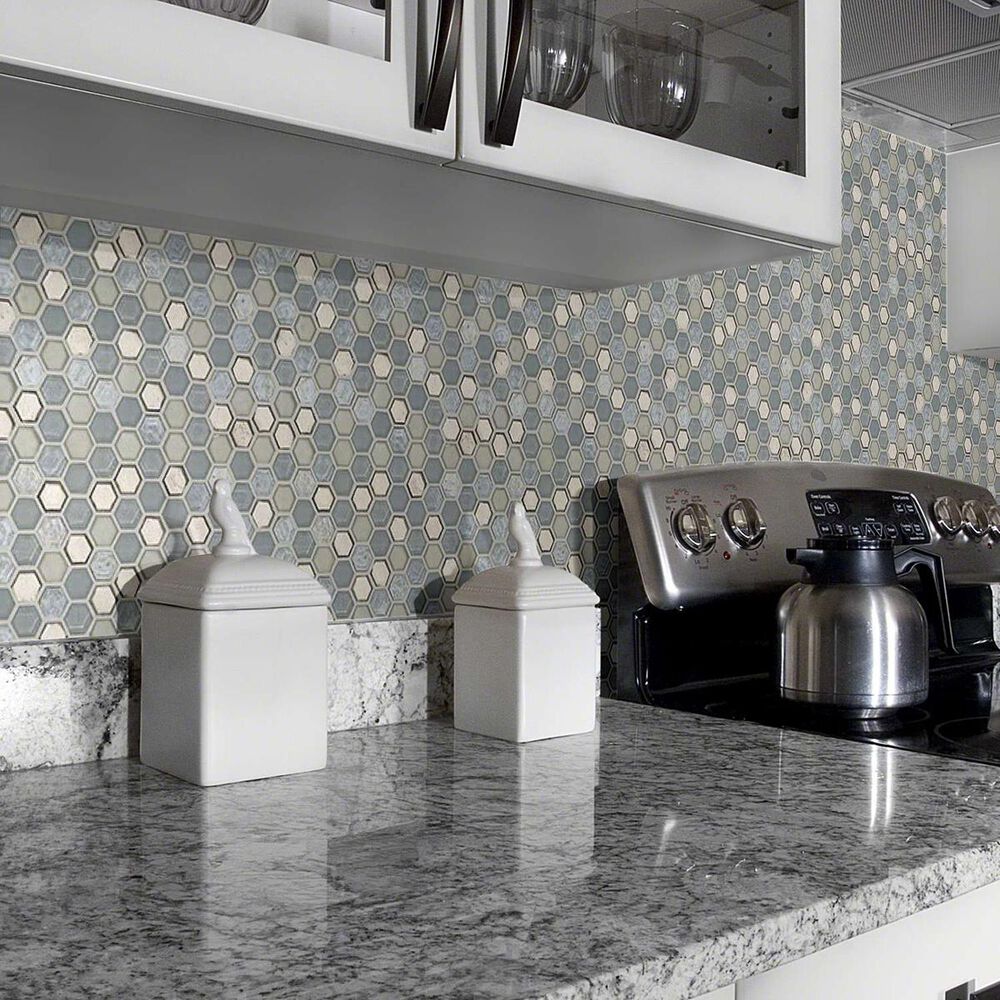 Shaw Molten Hexagon Pewter 11.49&quot; x 11.02&quot; Glass Mosaic Sheet, , large