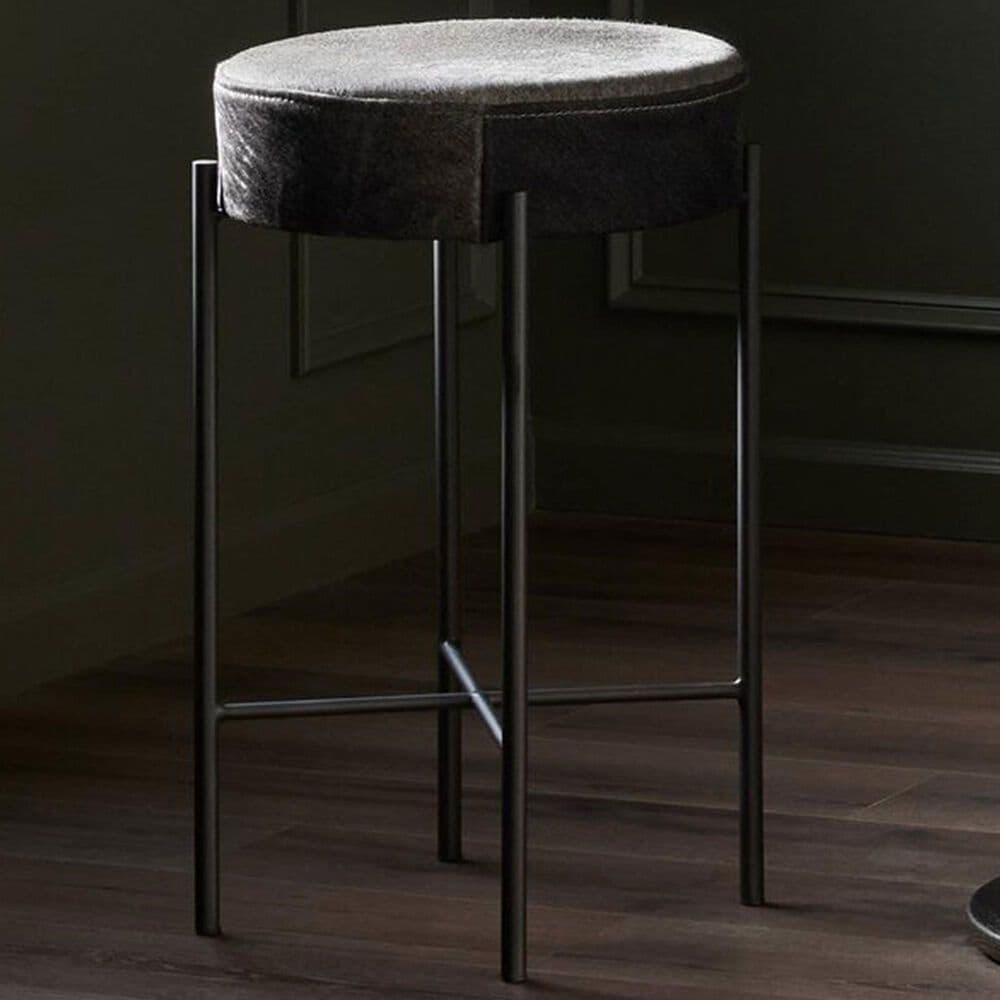 Four Hands Nocona Bar Stool with Black and White Speckled Hide Leather in Gunmetal, , large