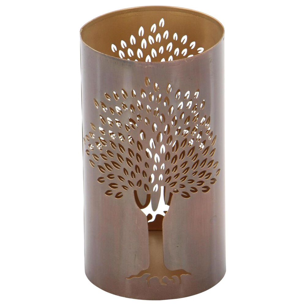 Maple and Jade Tree Cutout Decorative Indoor/Outdoor Candle Lantern in Brushed Copper &#40;Set of 3&#41;, , large