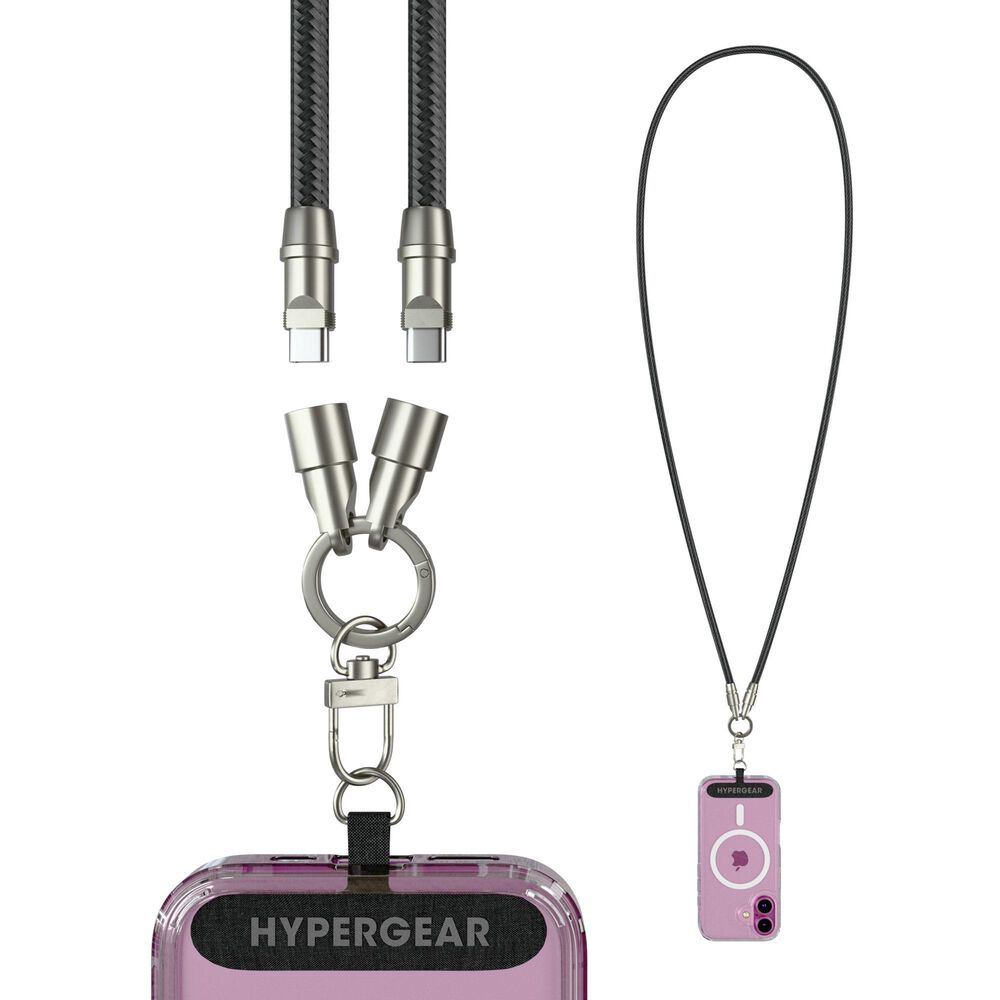 Hypercel 2-in-1 Universal Crossbody Phone Strap and Charging Cable in Black, , large