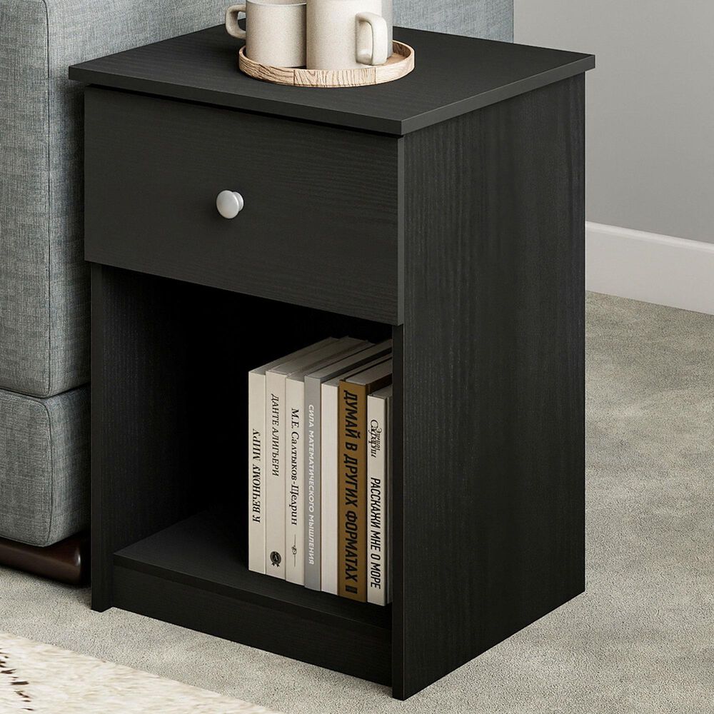 HOMLUX 1-Drawer Modern Nightstand with Knob Handle in Black Oak, , large