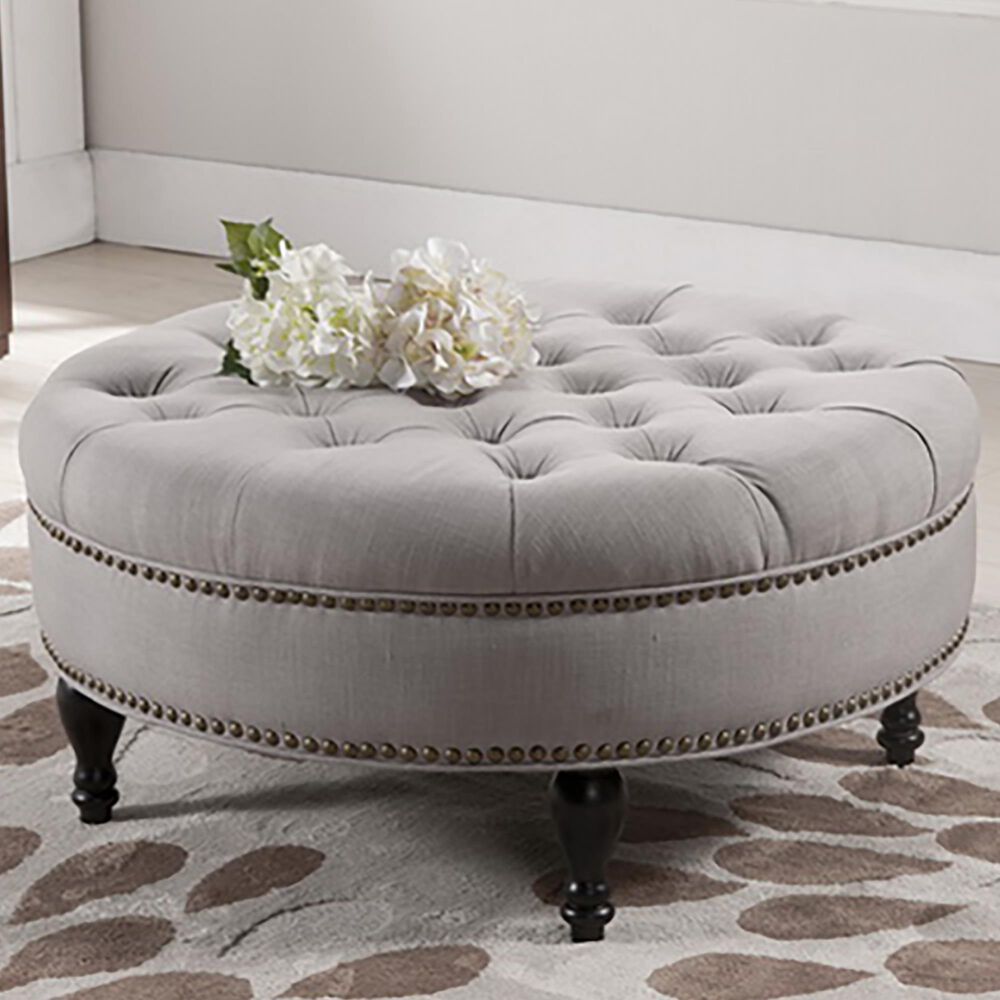 Baxton Studio Palfrey Tufted Ottoman in Beige, , large