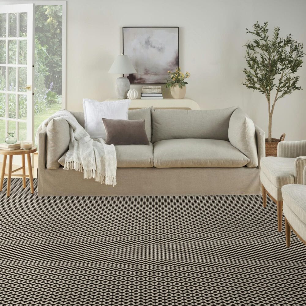 Nourison Courtyard Black and White 10&#39; x 14&#39; Indoor/Outdoor Area Rug, , large