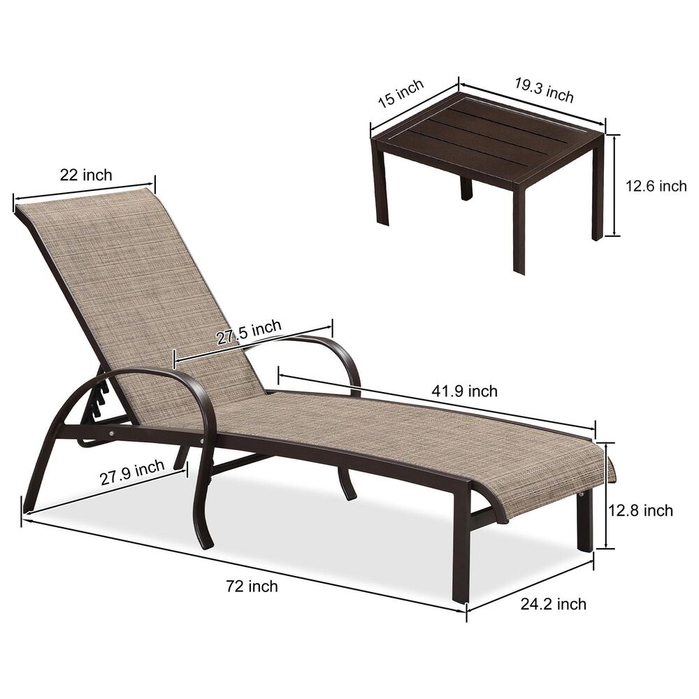 HOMLUX 3-Piece Patio Chaise Lounge Set in Brown, , large