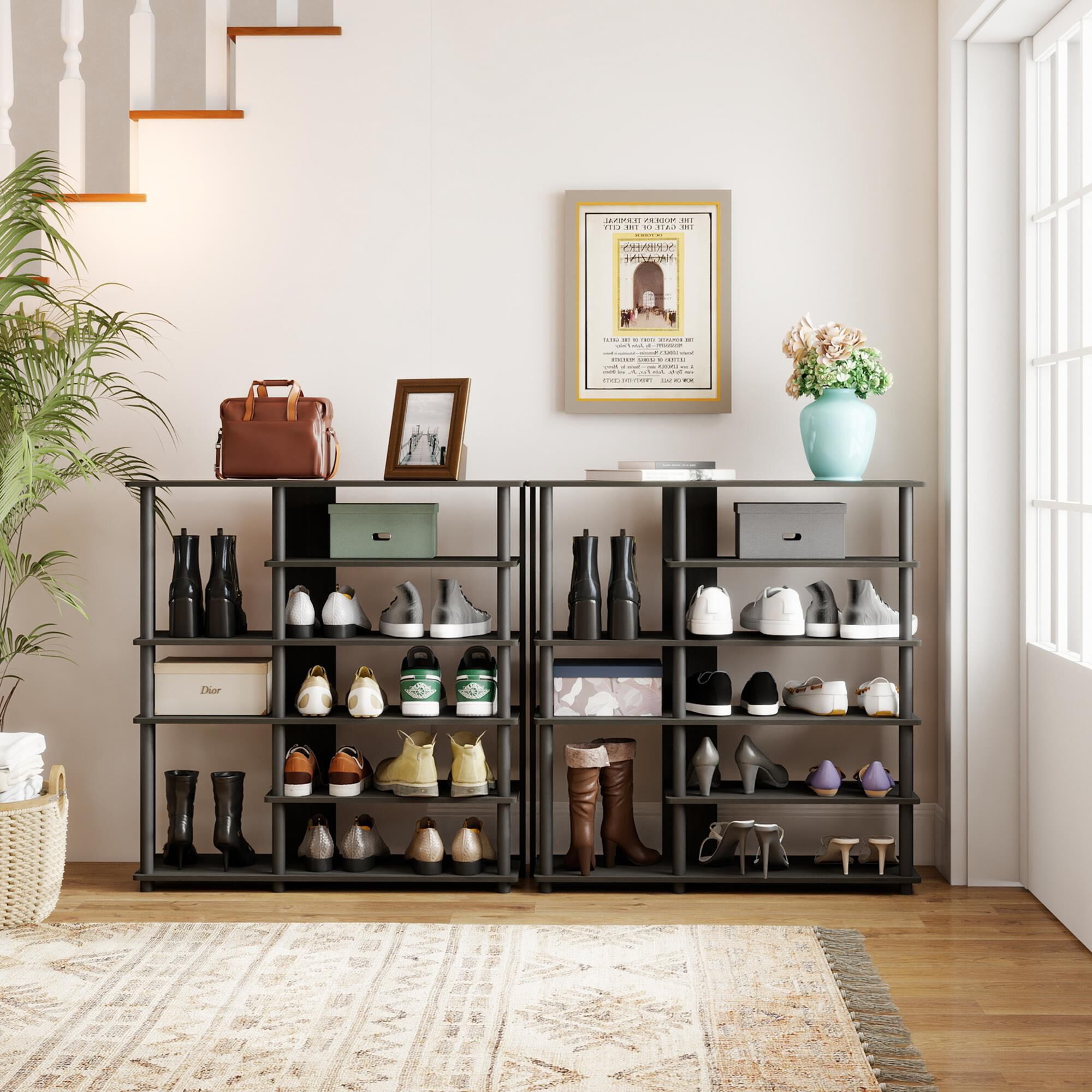 HOMLUX 6-Tier Shoe Rack in Espresso and Black