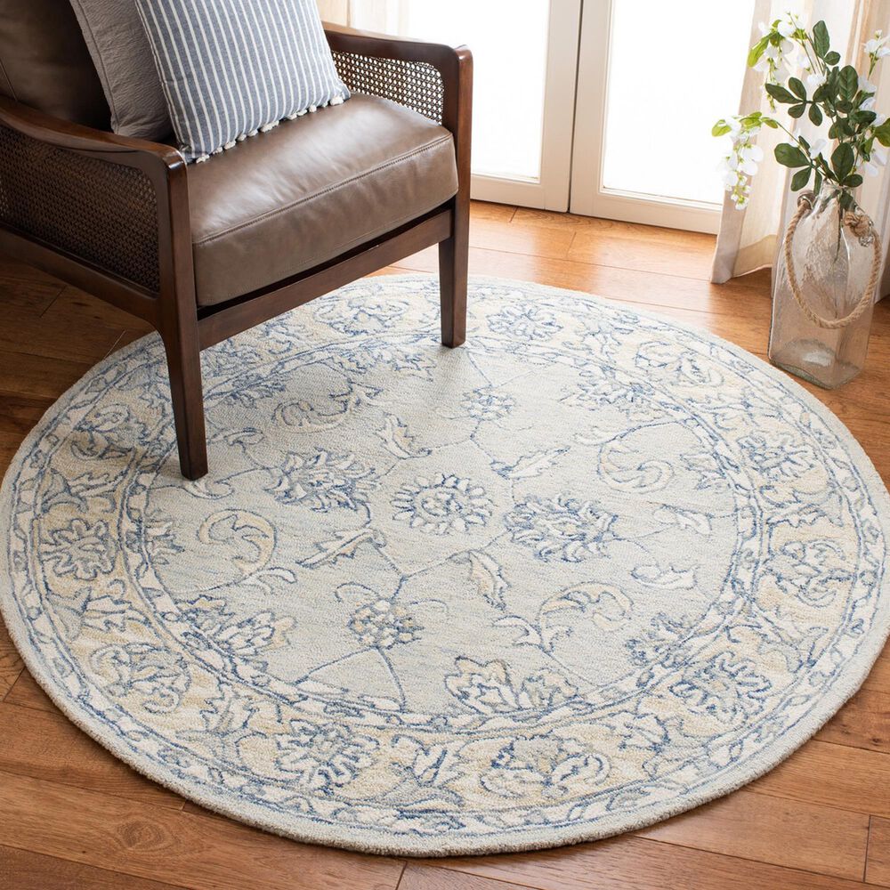Safavieh Micro-Loop 5&#39; Round Blue and Beige Area Rug, , large