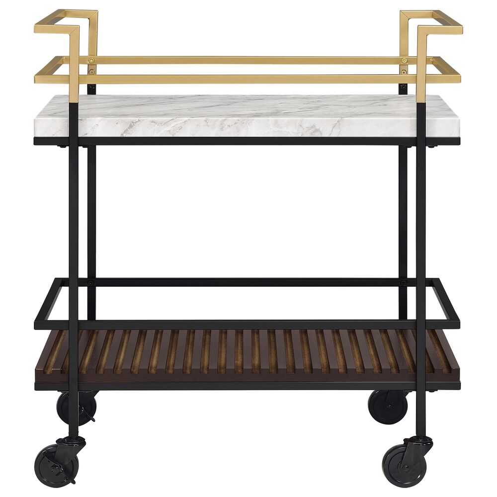 Furniture of America Stapleton Bar Serving Cart in Black, Gold, White and Walnut, , large