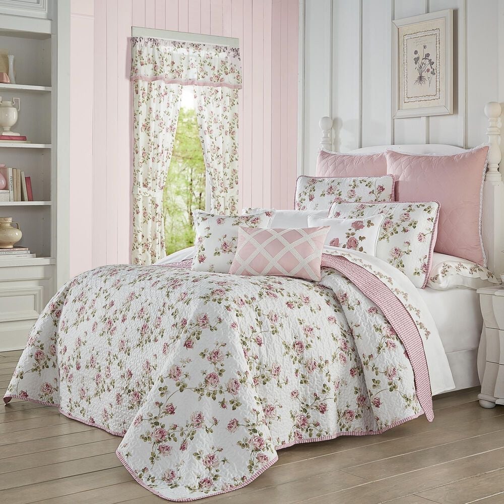 J. Queen New York Rosemary 3-Piece Full/Queen Quilt Set in Rose and White, , large