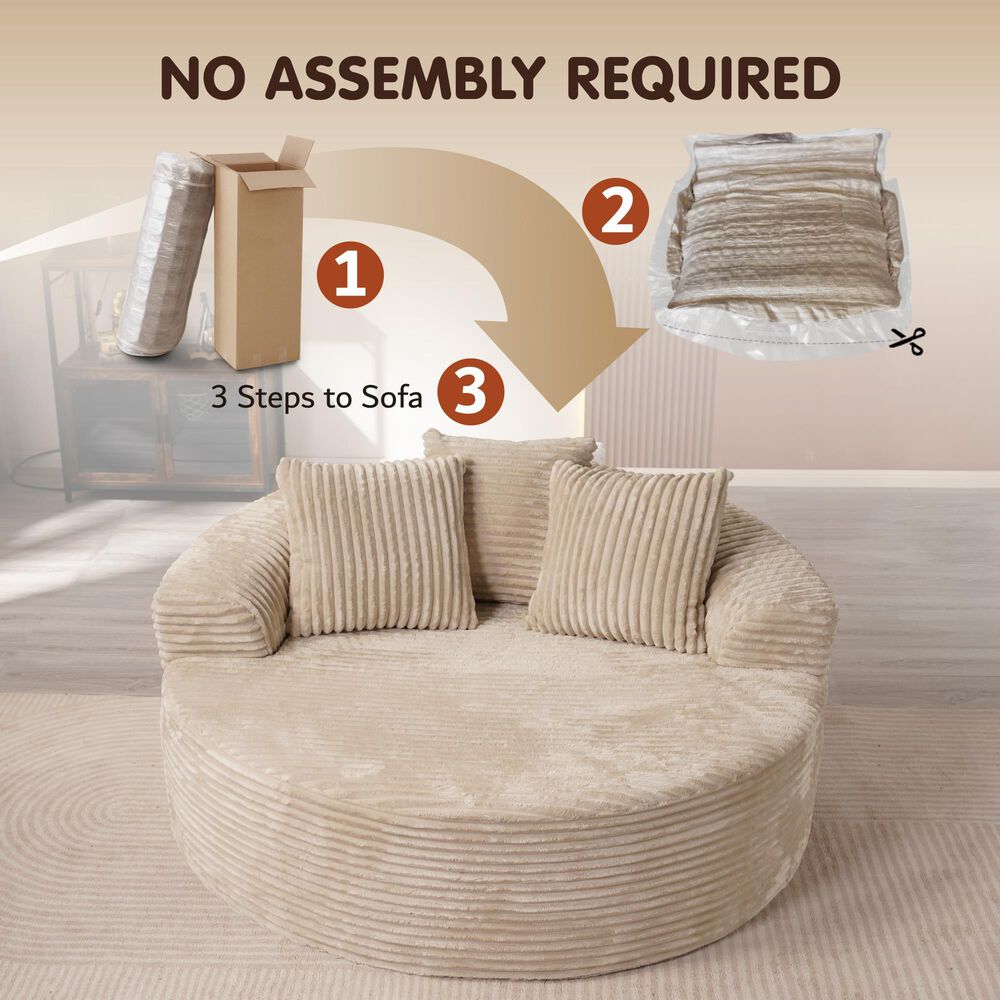 HOMLUX 59" Plush Corduroy Round Chair in Beige, , large