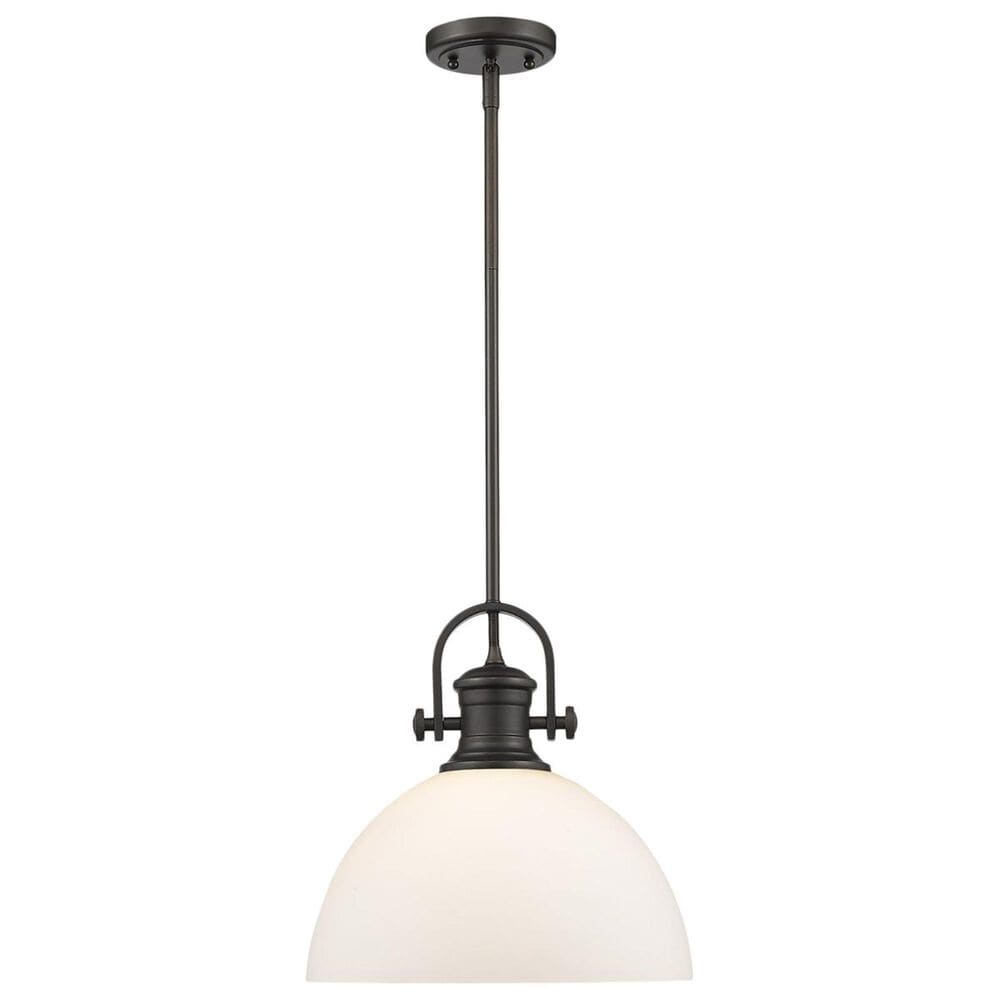 Golden Lighting Hines 1-Light Pendant in Rubbed Bronze with Opal Glass, , large