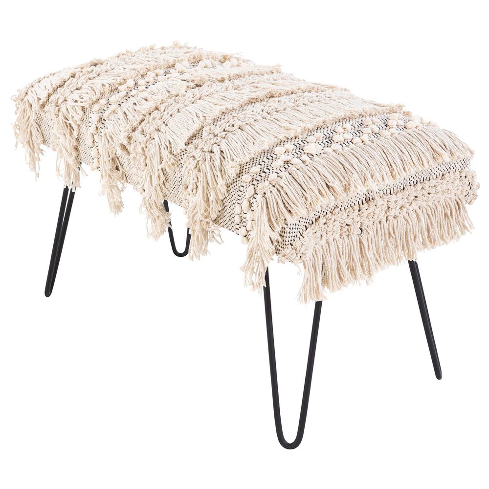 Surya Inc Adilah Upholstered Bench in Cream and Black, , large
