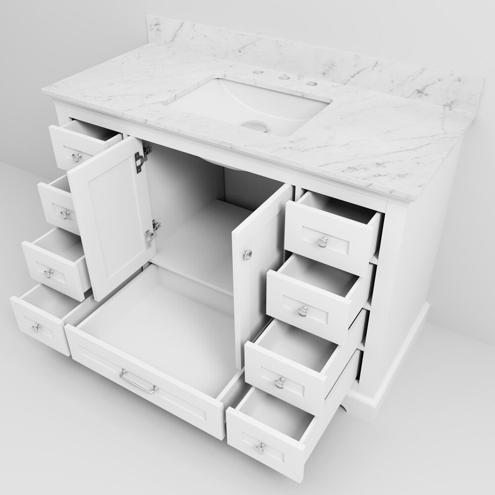 Lexora Home Dukes 48" Single Bathroom Vanity in White with 2 cm White Carrara Marble Top and Rectangular Sink, , large