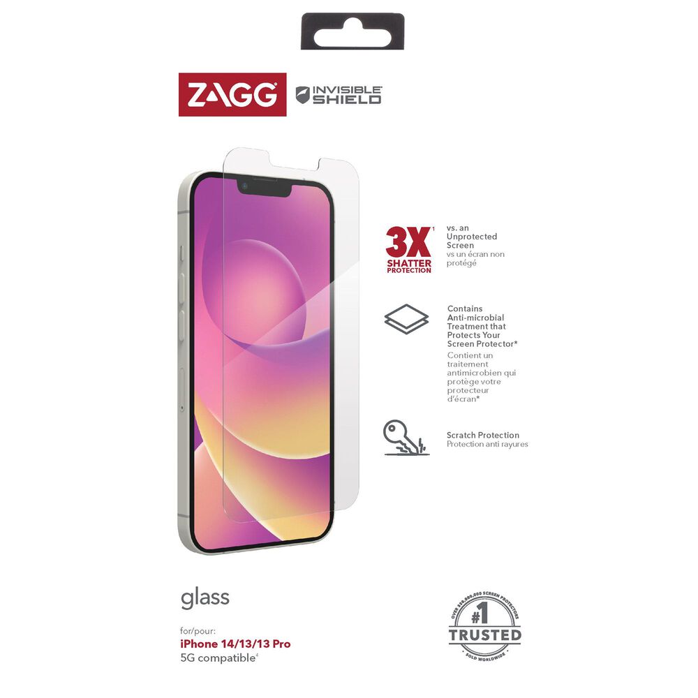 Zagg InvisibleShield Antimicrobial Glass Screen Protector for Apple iPhone 16e/14/13 Pro/13 in Clear, , large