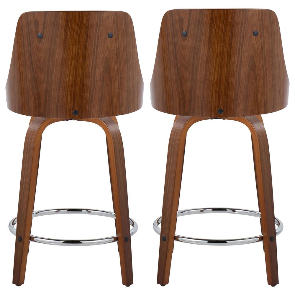 Lumisource Gianna 24&quot; Swivel Counter Stool in Walnut and Chrome &#40;Set of 2&#41;, , large