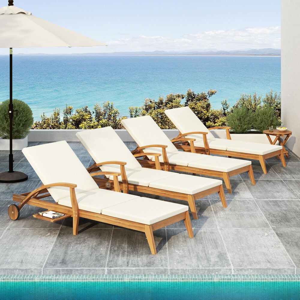 Hearth and Haven Outdoor Chaise Lounge with Armrest in Cream, , large