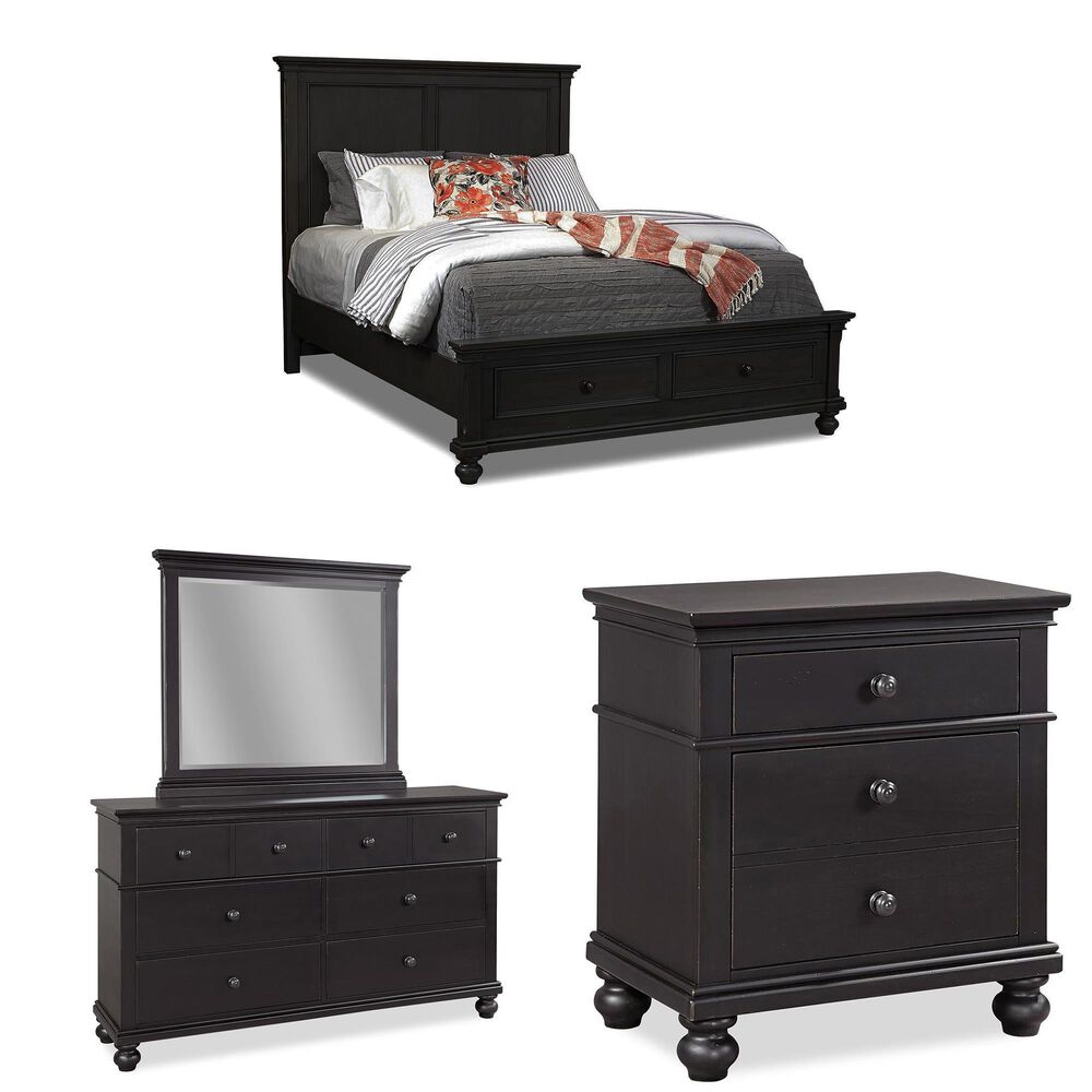 Riva Ridge Oxford 4-Piece Queen Storage Bedroom Set in Rubbed Black, , large