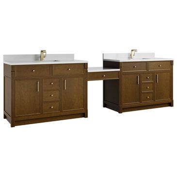James Martin Vanities Bellshire 120" Dual Bathroom Vanity Set in Honey Oak with Single Hole 3 cm White Zeus Quartz Top and Rectangular Sinks, , large