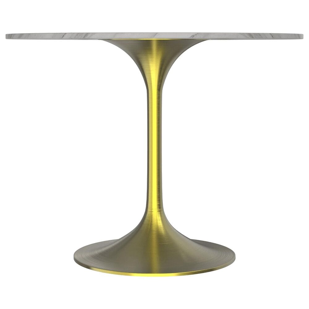 Leisuremod LeisureMod Verve Collection 36 Round Dining Table, Brushed Gold Base with Sintered Stone White Top, , large