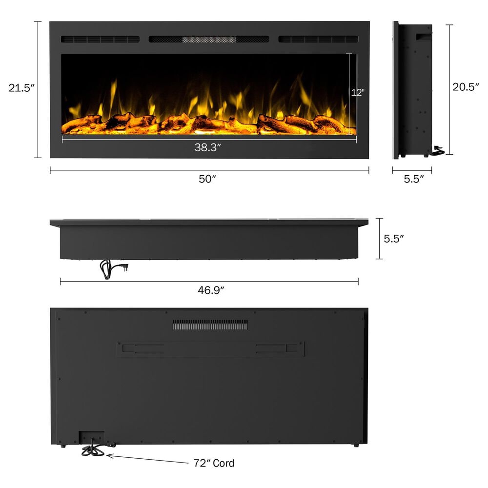 Timberlake Hastings Home 50&quot; Electric Wall Fireplace in Black, , large