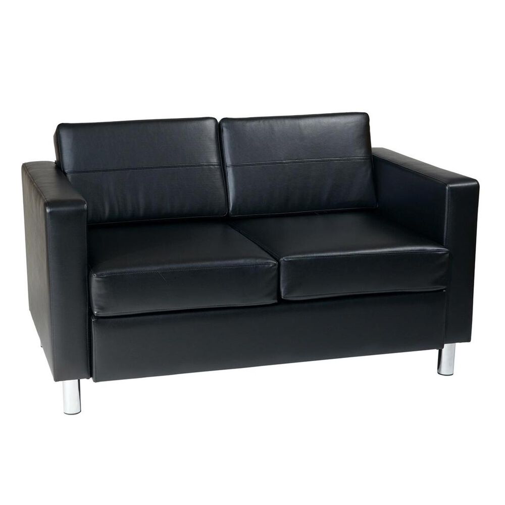 OSP Home Pacific Easy-Care Black Vinyl Leather Loveseat with Box Spring Seats and Silver Color Legs by Ave Six, , large