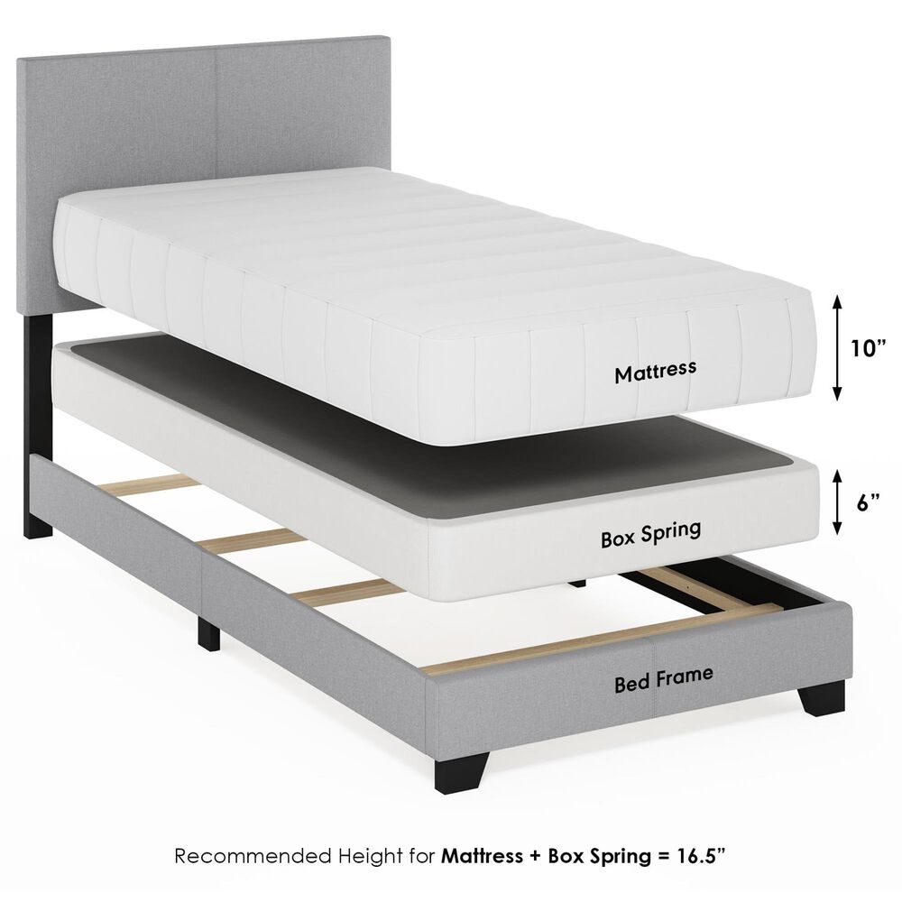HOMLUX Pessac Twin XL Fabric Upholstered Panel Bed Frame in Glacier, , large