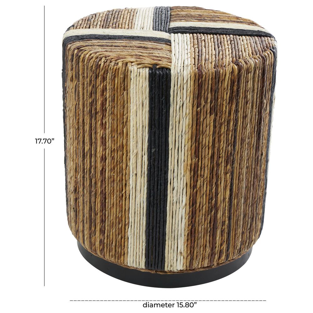 Maple and Jade Banana Leaf Drum Linear Wrapped End Table in Cream and Black, , large