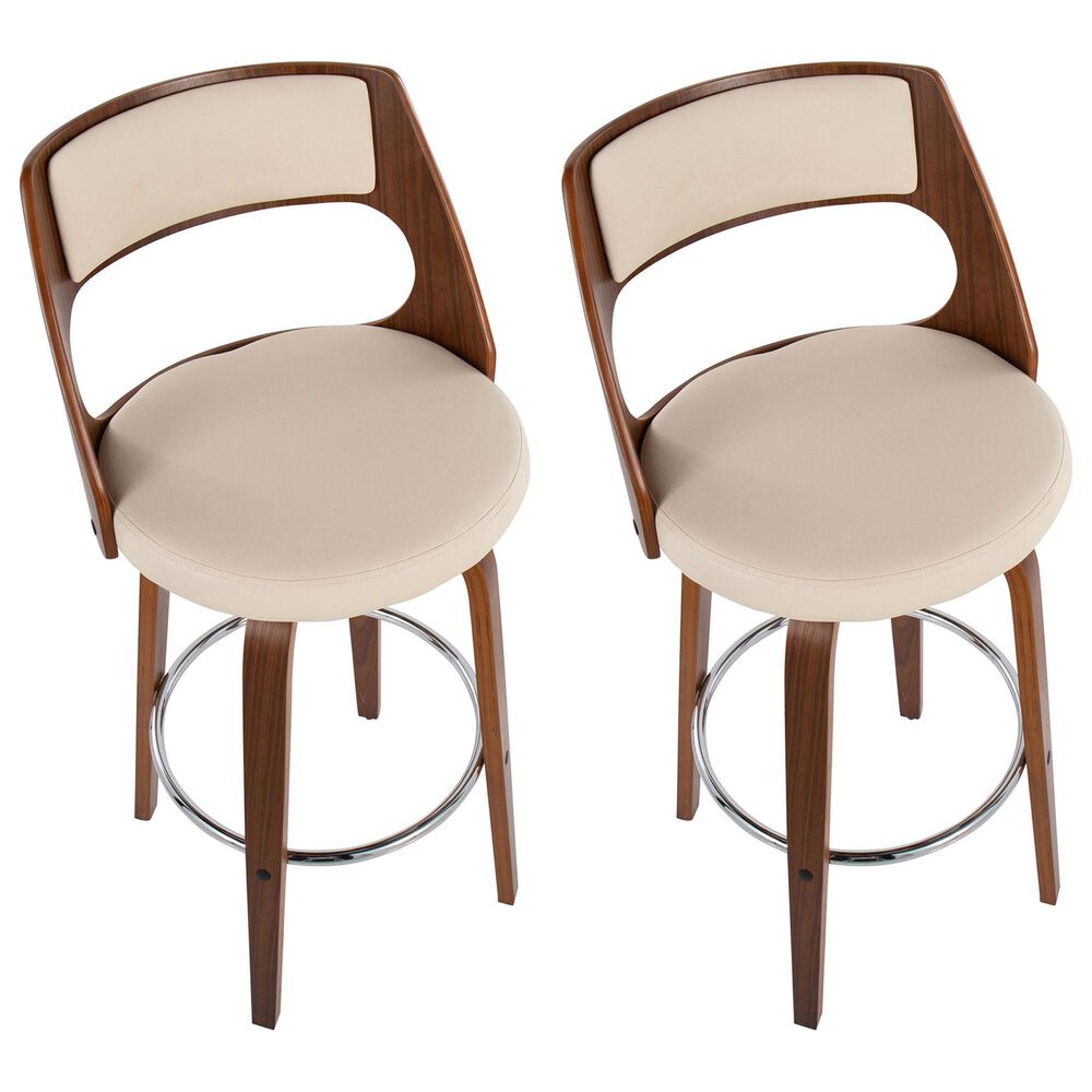 Lumisource Cecina Swivel Barstool with Cream Cushion in Walnut and Chrome &#40;Set of 2&#41;, , large