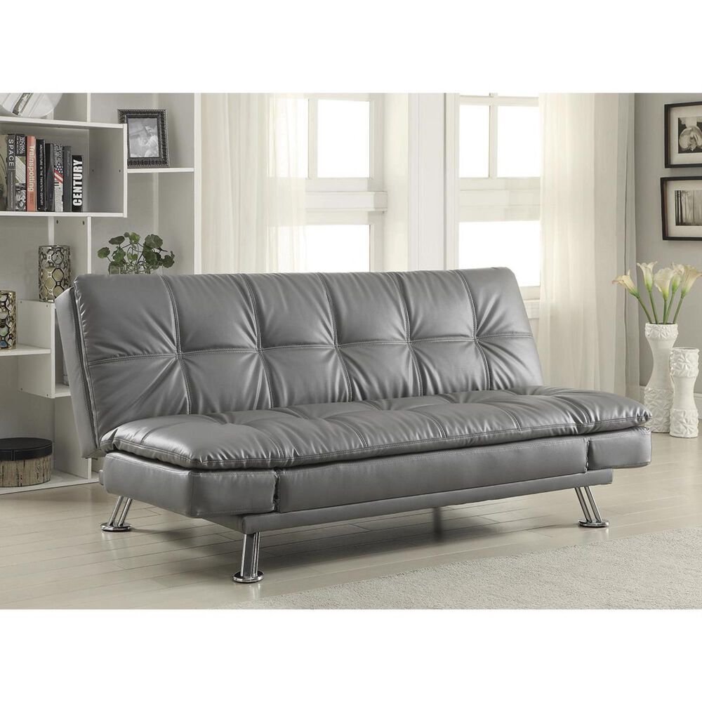 Pacific Landing Dilleston Convertible Sofa with Silver Leg in Dark Grey, , large