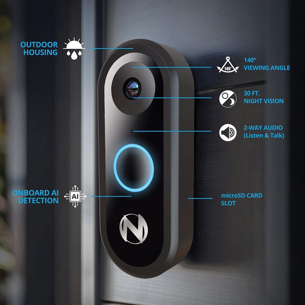 Night Owl 1080p Video Doorbell - Wired - Black, , large