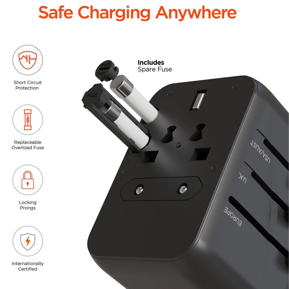 Hypercel WorldCharge Universal Travel Adapter with USB-C in Black, , large