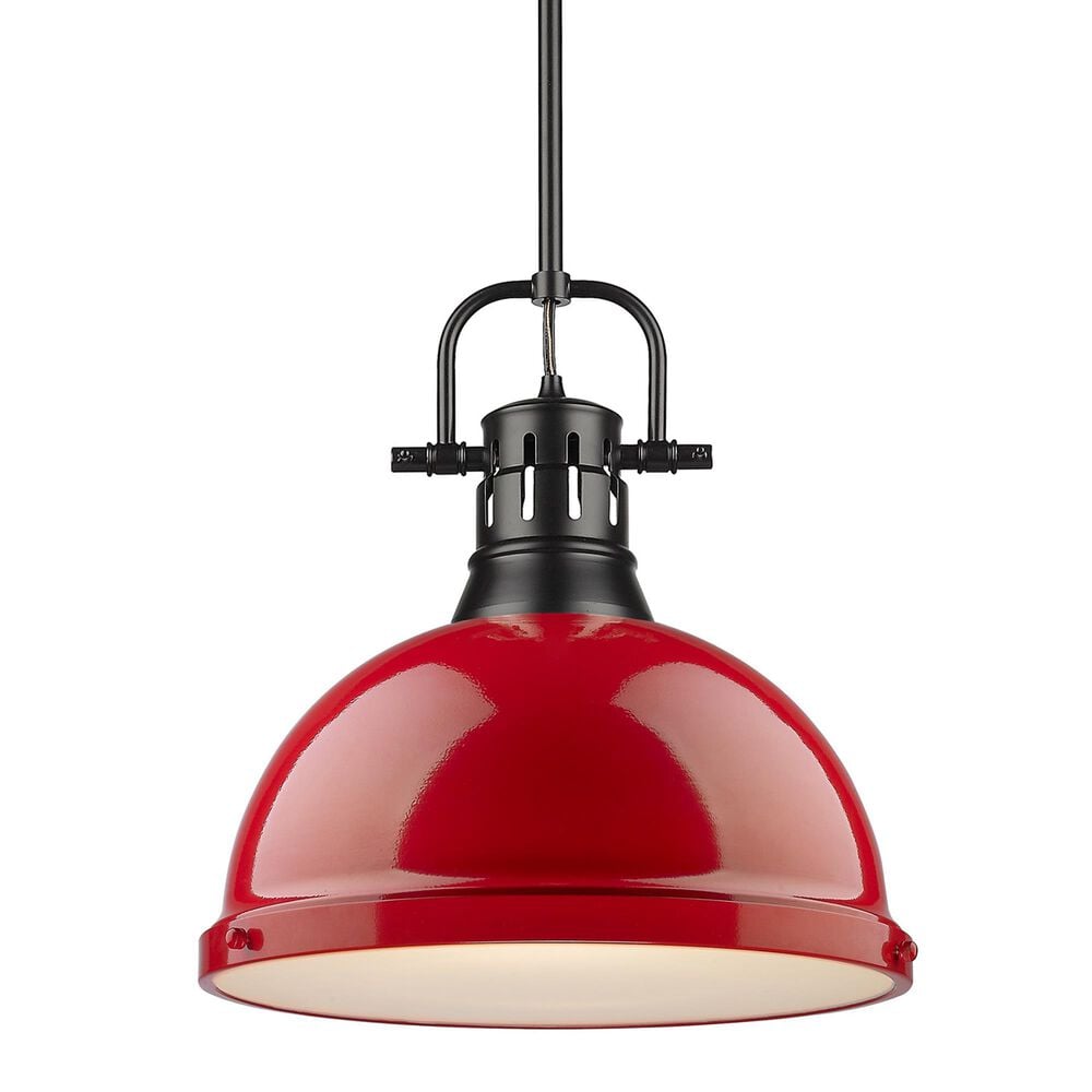 Golden Lighting Duncan 1-Light Pendant with Rod and Red Shade in Matte Black, , large