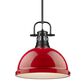 Golden Lighting Duncan 1-Light Pendant with Rod and Red Shade in Matte Black, , large