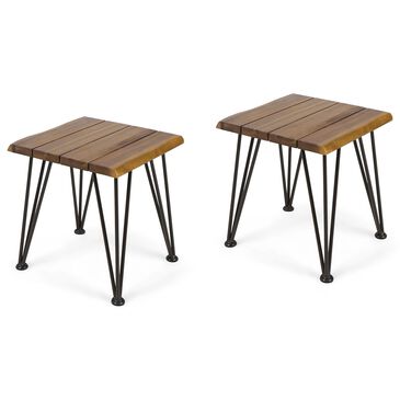 Noble House Carrizo Patio Side Table in Teak Brown and Rustic Metal - Table Only (Set of 2), , large