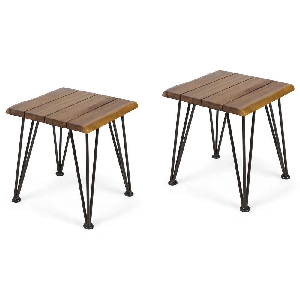 Noble House Carrizo Patio Side Table in Teak Brown and Rustic Metal - Table Only (Set of 2), , large