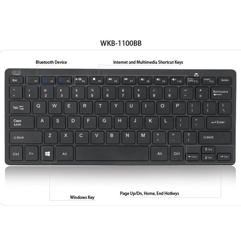 Adesso Wireless SlimTouch Mini Keyboard in Black, , large