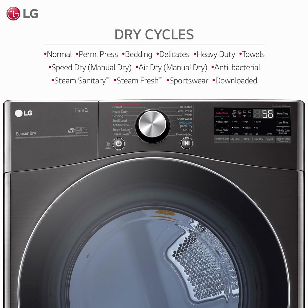 LG 7.4 Cu. Ft. Smart Front Load Electric Dryer with TurboSteam in Black Steel, , large
