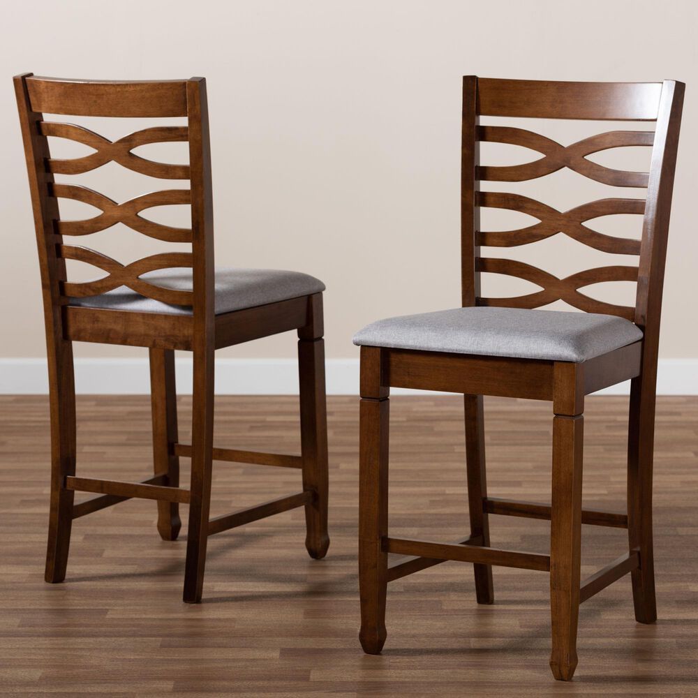 Baxton Studio Lanier Counter Height Pub Chair with Grey Cushion in Walnut (Set of 2), , large