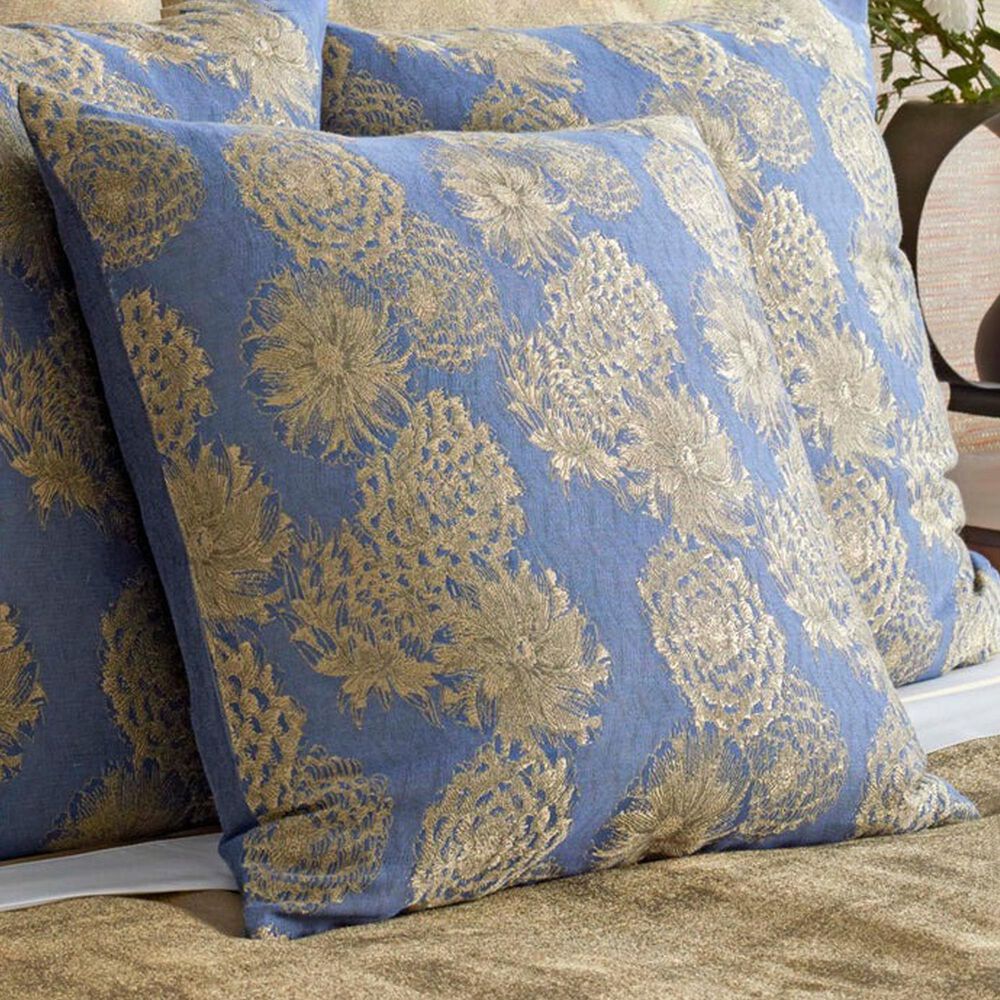 Ann Gish Chrysanthemum 26&quot; Euro Sham in Blue and Gold, , large