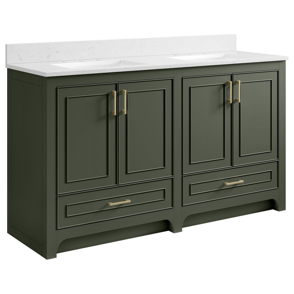 37B Lucerne 60" Double Bathroom Vanity in Deep Olive Green with Marble Top and Backsplash, , large