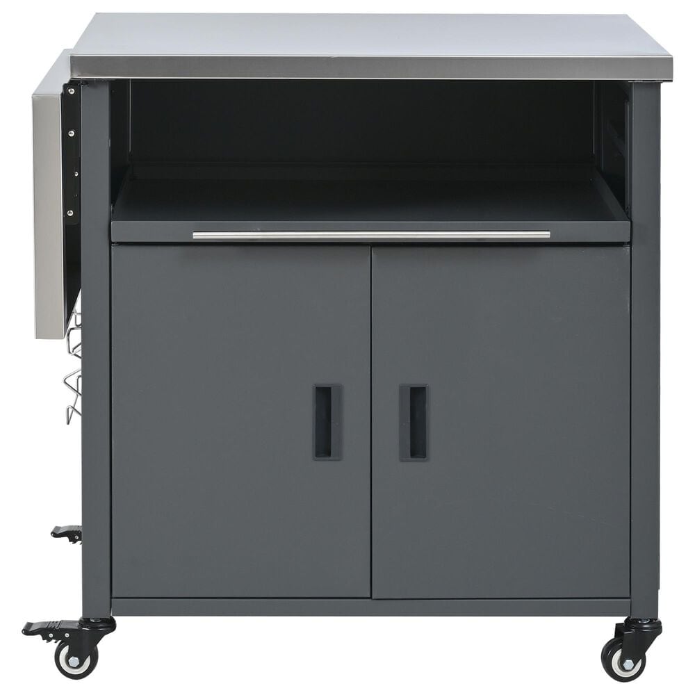 Hearth and Haven Outdoor Kitchen Island Cart with Dual Expandable Stainless Steel Tabletops in Gray, , large